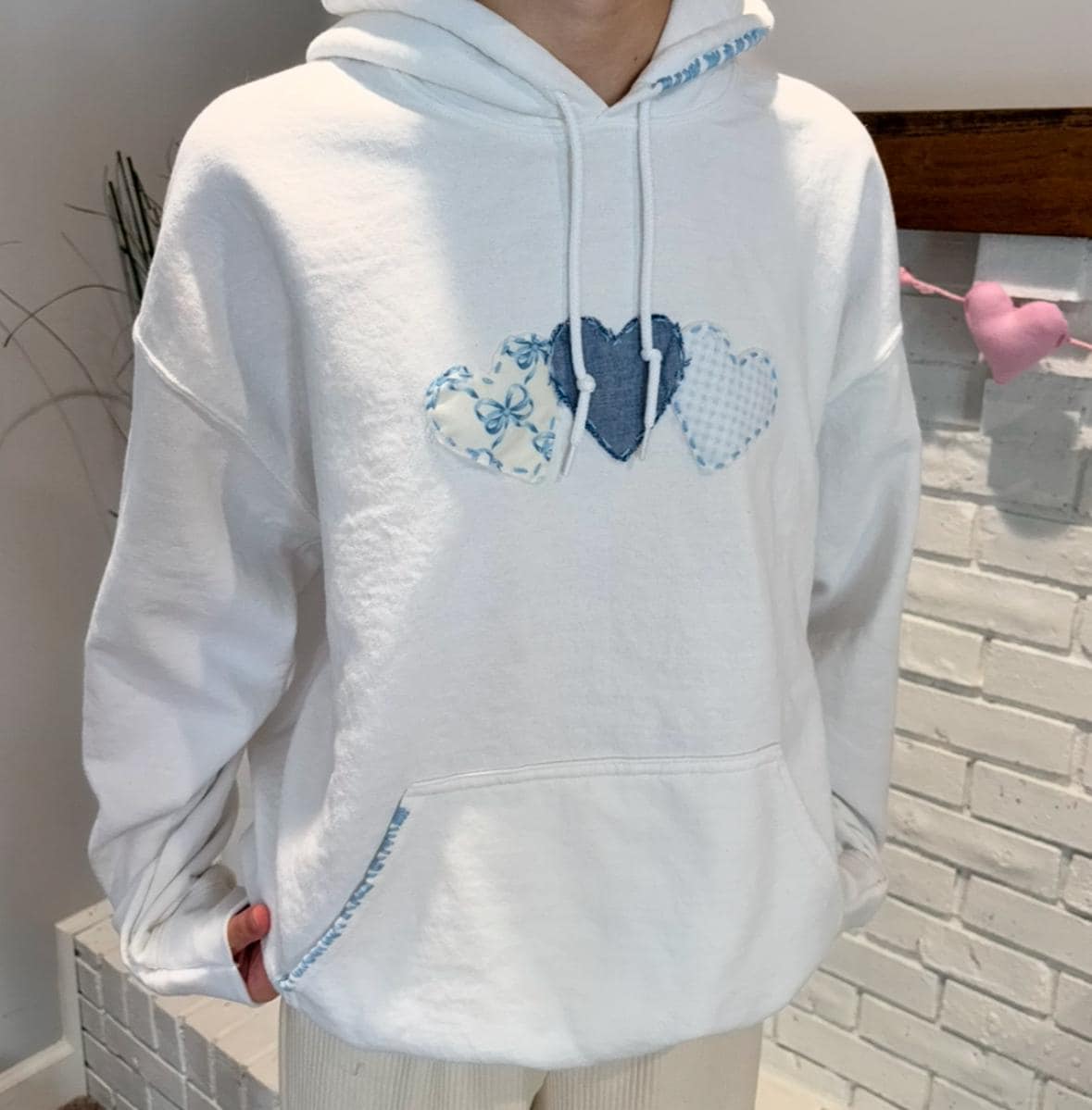 Blue Heart Patchwork Hoodie - Etsy