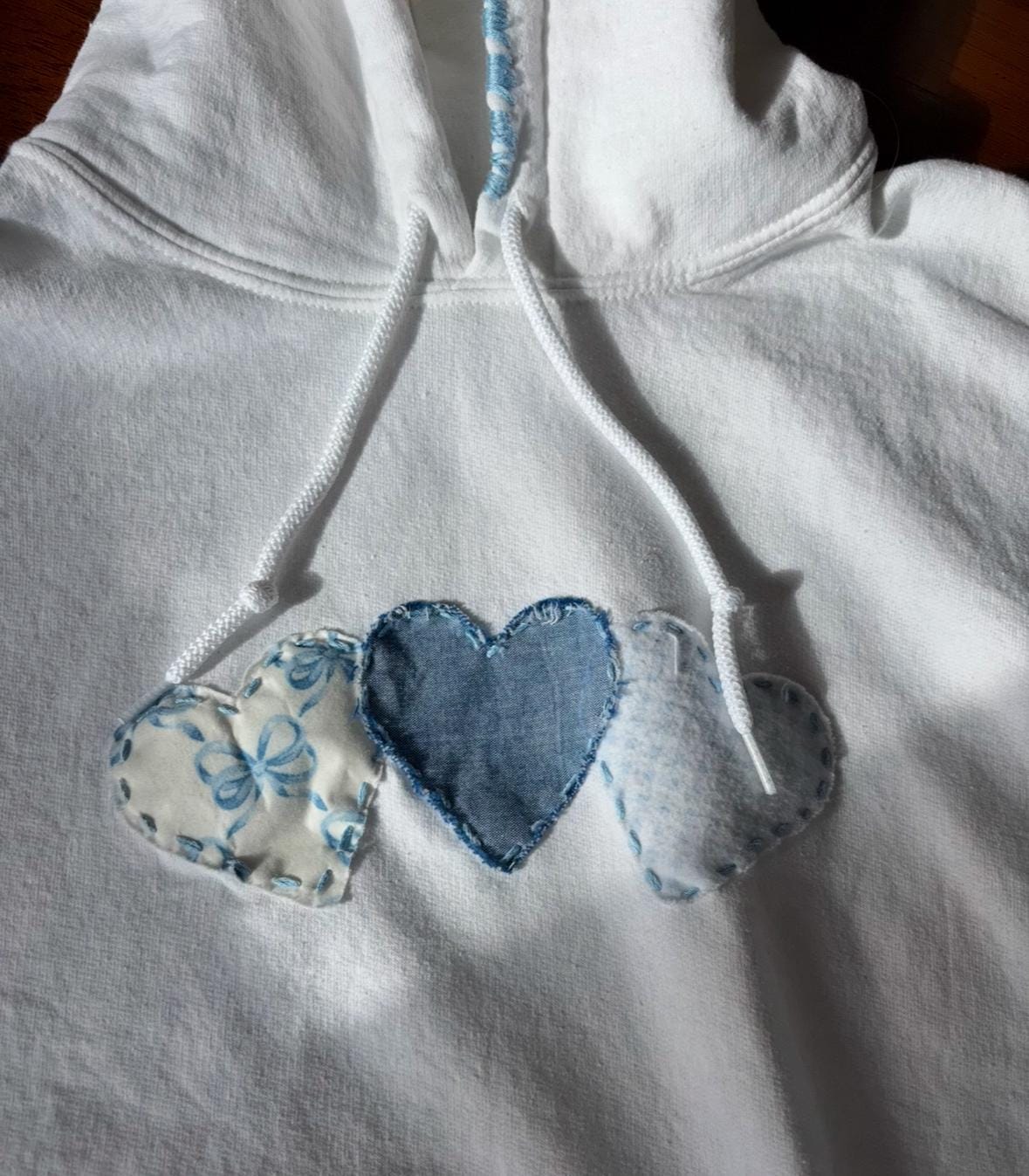 Blue Heart Patchwork Hoodie - Etsy