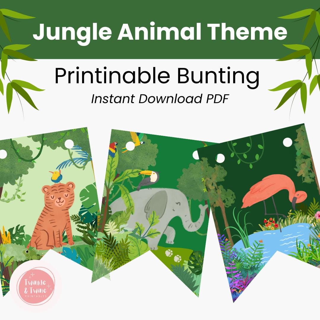 Jungle Animal Theme Printable Bunting, PDF, Instant Download, DIY ...