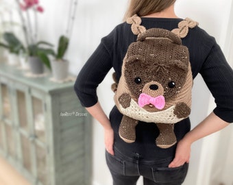 Bear Backpack Crochet Pattern PDF - Teddy Bear Woodland Back to School Animal Bag