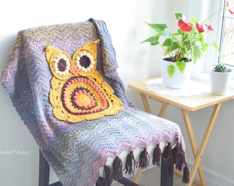 Retro Owl Crochet Blanket Pattern, Chevron Baby Woodland Nursery Decor (PDF)