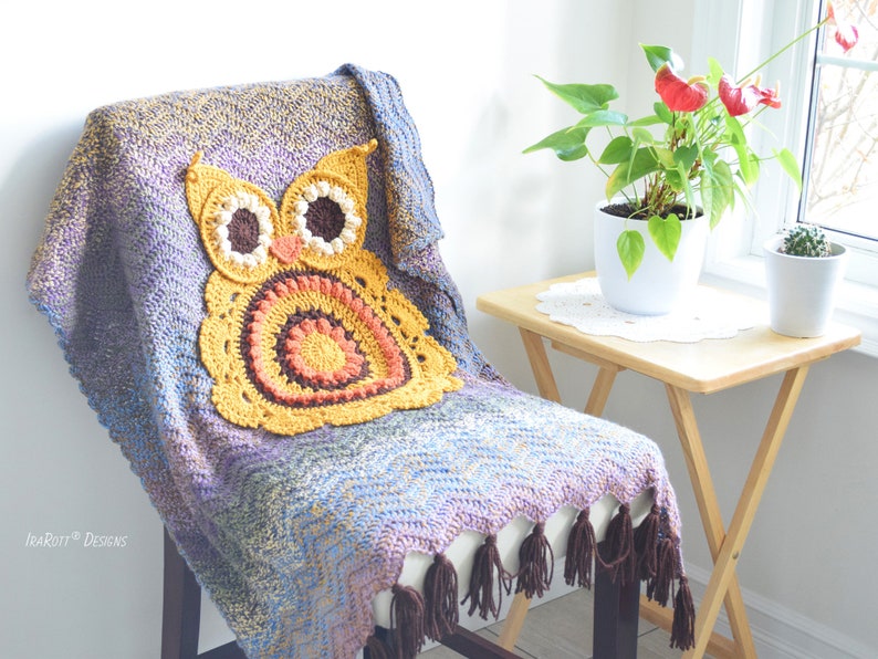 CROCHET PATTERN Retro Owl Blanket image 1