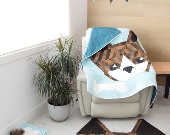 HANDMADE Dog Quilt with Rug, Dog Bowl Mat, and Banner