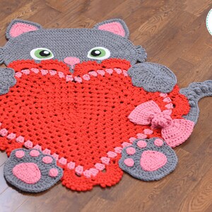 CROCHET PATTERN Kitty Cat Heart Animal Rug image 4