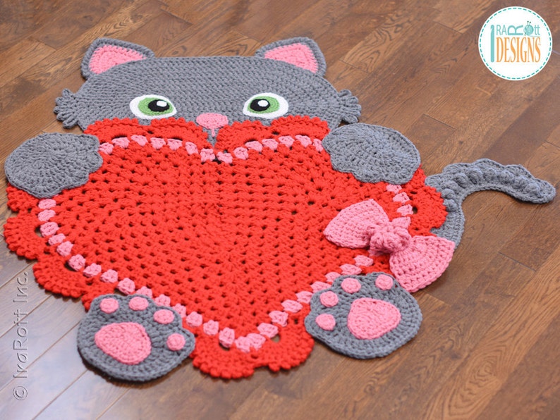 CROCHET PATTERN Kitty Cat Heart Animal Rug image 4