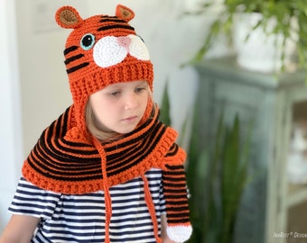 CROCHET PATTERN Hunter The Tiger Hat and Scarf
