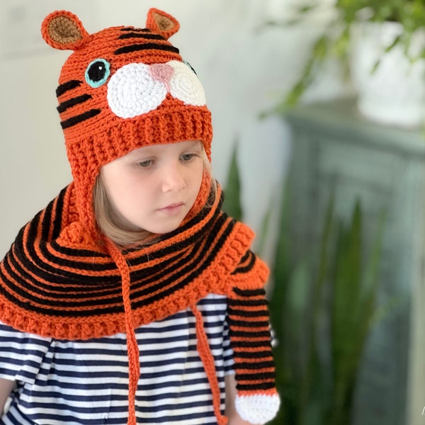 CROCHET PATTERN Hunter The Tiger Hat and Scarf