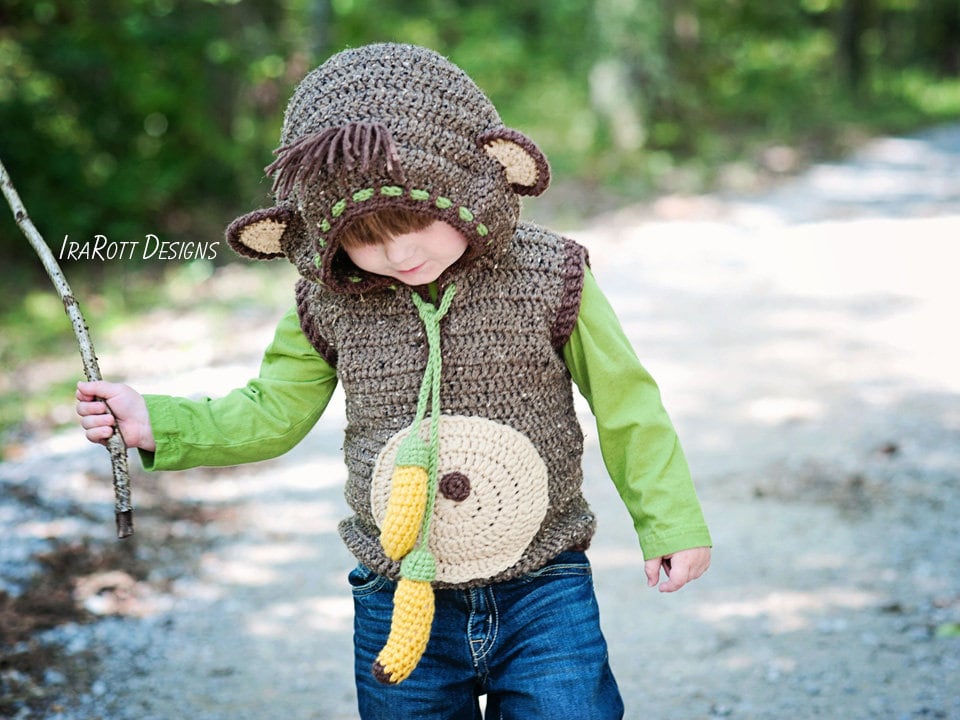 30 Banana Crochet Patterns: Play Food, Amigurumi, Pouches, and More 29 Monkey Vest with Banana Accents