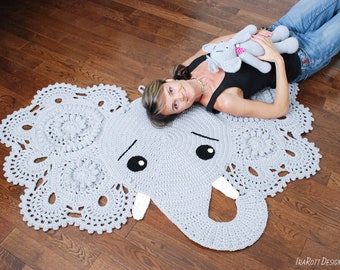 Elephant Rug Crochet Pattern – Safari Nursery, Baby Play Mat (PDF)