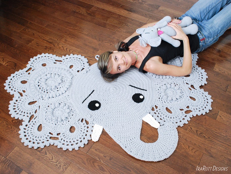 CROCHET PATTERN Josefina and Jeffery Elephant Rug image 5