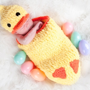CROCHET PATTERN Quacky Easter Ducky Baby Hat and Cocoon
