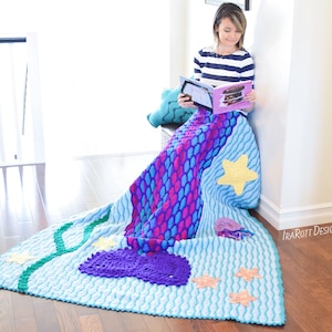 CROCHET PATTERN Mica the Mermaid and Jellyfish Blanket image 1