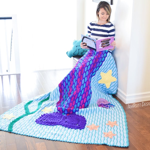 CROCHET PATTERN Mica the Mermaid and Jellyfish Blanket