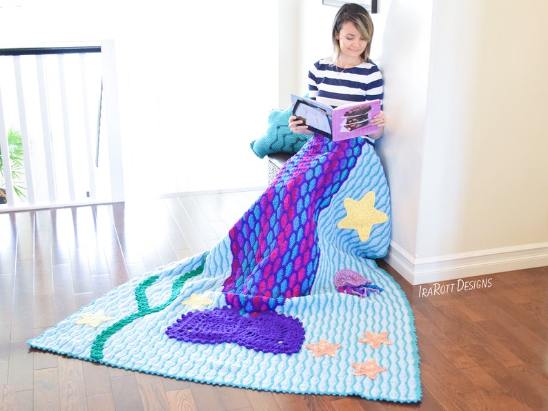 CROCHET PATTERN Mica the Mermaid and Jellyfish Blanket image 1