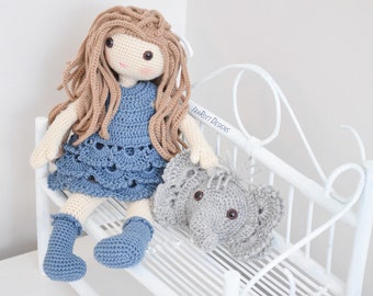 Crochet Doll Pattern PDF — Amigurumi Josefina and Jeffery Elephant Pillow Stuffed Animal Toy
