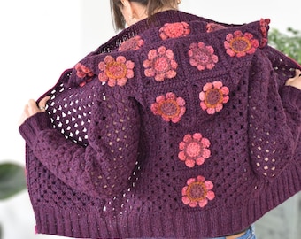Crochet Blossom Zip Hoodie PATTERN: Granny Stitch Hoodie, XS-2XL (PDF)