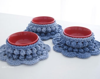 Crochet Bowl Cozy Pattern PDF – Hot Bowl Holder and Matching Coaster Set