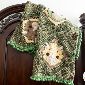 CROCHET PATTERN Tops The Triceratops Dinosaur Blanket image 4