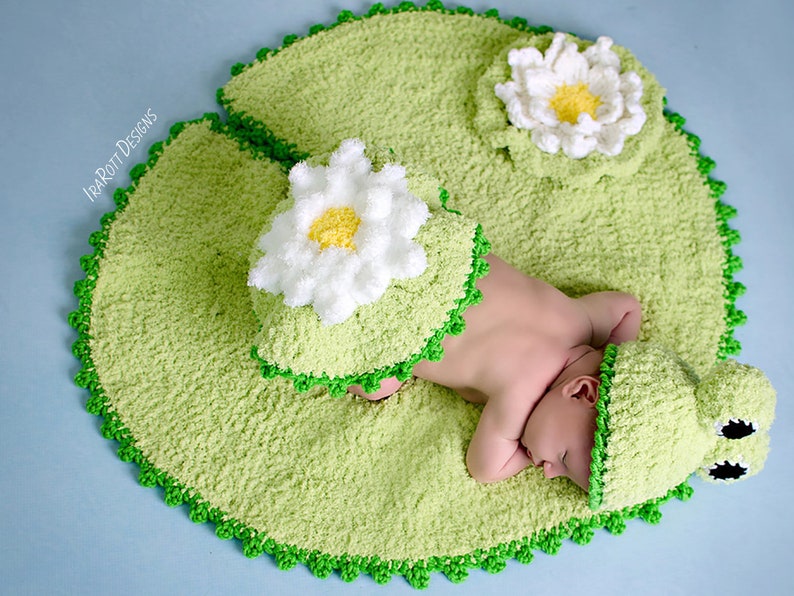 CROCHET PATTERN Baby Frog on Lily Pad Hat and Rug image 1