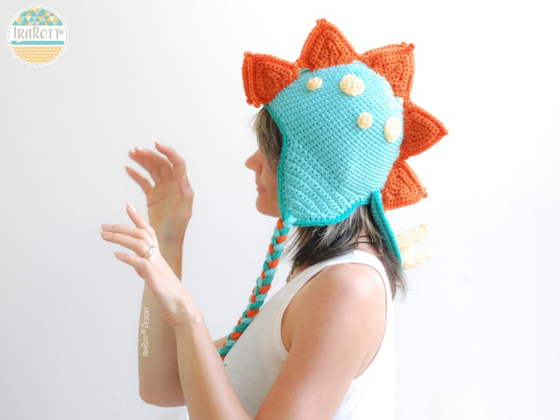 CROCHET PATTERN Spiky the Stegosaurus Dinosaur Hat image 3