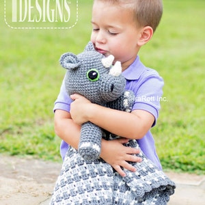 CROCHET PATTERN Riley Rhino the Rhinoceros Snuggle Blanket Lovey image 5