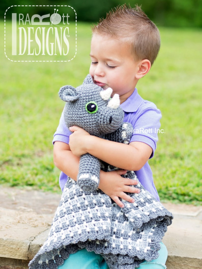 CROCHET PATTERN Riley Rhino the Rhinoceros Snuggle Blanket Lovey image 5