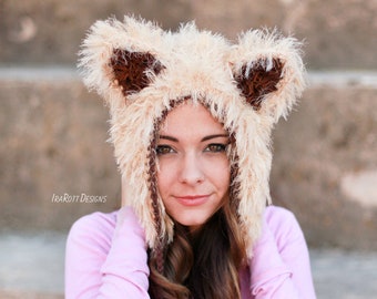 CROCHET PATTERN Furry Foxy Cat Hat Bonnet