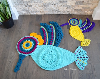 Hummingbird Rug Crochet Pattern PDF – Colorful Bird Mat Wall Hanging for Home and Patio