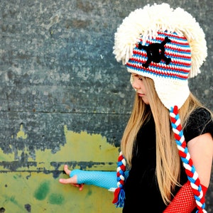 CROCHET PATTERN Skull and Crossbones Retro Punk Hat image 4