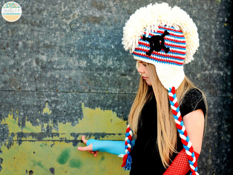 CROCHET PATTERN Skull and Crossbones Retro Punk Hat image 4