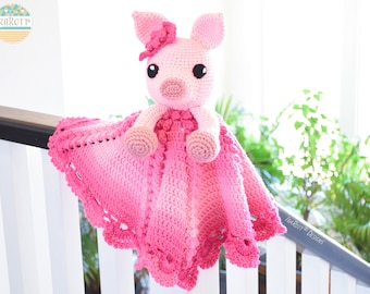 Pig Lovey Crochet Pattern PDF – Baby Security Blanket, Farm Animal Snuggle Toy