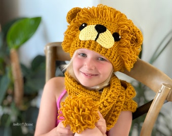 CROCHET PATTERN The Roaring Lion Hat and Scarf