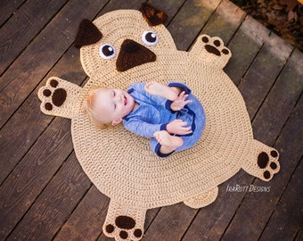 CROCHET PATTERN The Pugfect Pug Puppy Dog Animal Rug