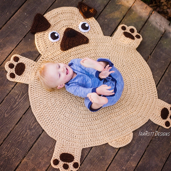 CROCHET PATTERN The Pugfect Pug Puppy Dog Animal Rug