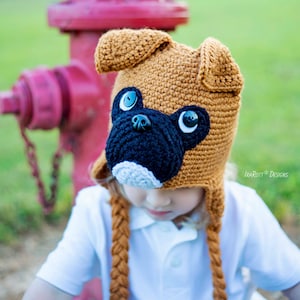 Boxer Dog Hat Crochet Pattern – PDF, Confident Beginner, Baby to Adult Sizes