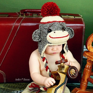 CROCHET PATTERN Spunky The Sock Monkey Hat image 6