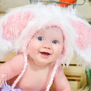 CROCHET PATTERN Fluffy the Bunny Bonnet Hat with Furry PomPoms image 4