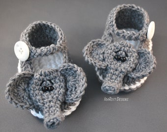 CROCHET PATTERN Jeffery the Elephant Double Sole Baby Booties