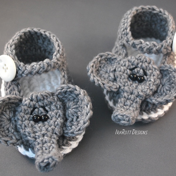 CROCHET PATTERN Jeffery the Elephant Double Sole Baby Booties