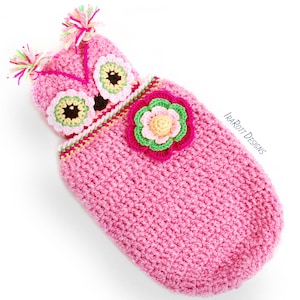CROCHET PATTERN Chunky Flower Owl Hat and Cocoon Baby Set