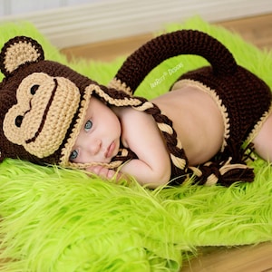 CROCHET PATTERN Chip the Monkey Baby Hat and Diaper Cover