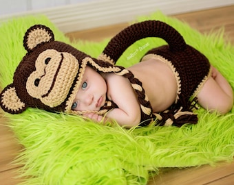 CROCHET PATTERN Chip the Monkey Baby Hat and Diaper Cover