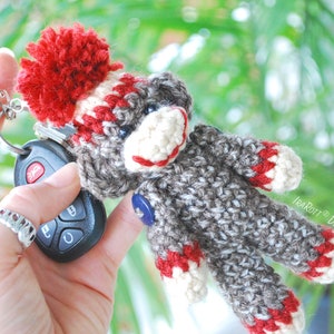 CROCHET PATTERN Spunky The Tiny Sock Monkey Keychain image 8