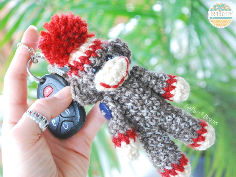 CROCHET PATTERN Spunky The Tiny Sock Monkey Keychain image 8