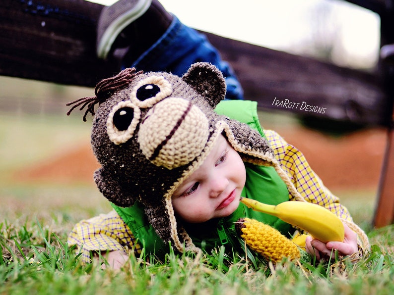 CROCHET PATTERN Abe the Orangutan Ape Animal Hat afbeelding 1