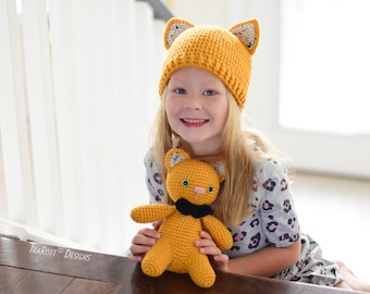 Crochet Cat Beanie Hat and Amigurumi Toy Pattern (Baby-Adult)