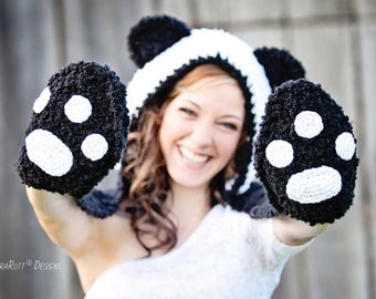 Panda Scood Crochet Pattern – Hooded Scarf with Paw-Print Pockets and Ears