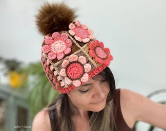 Crochet Blossom Hat Pattern: Granny Square Floral Design (PDF Pattern)