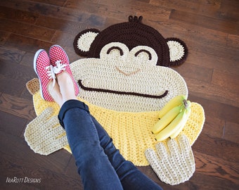 CROCHET PATTERN Chimpanzee Banana Monkey Animal Rug