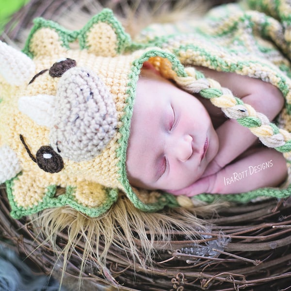 CROCHET PATTERN Tops The Triceratops Dinosaur Baby Hat and Cocoon Set
